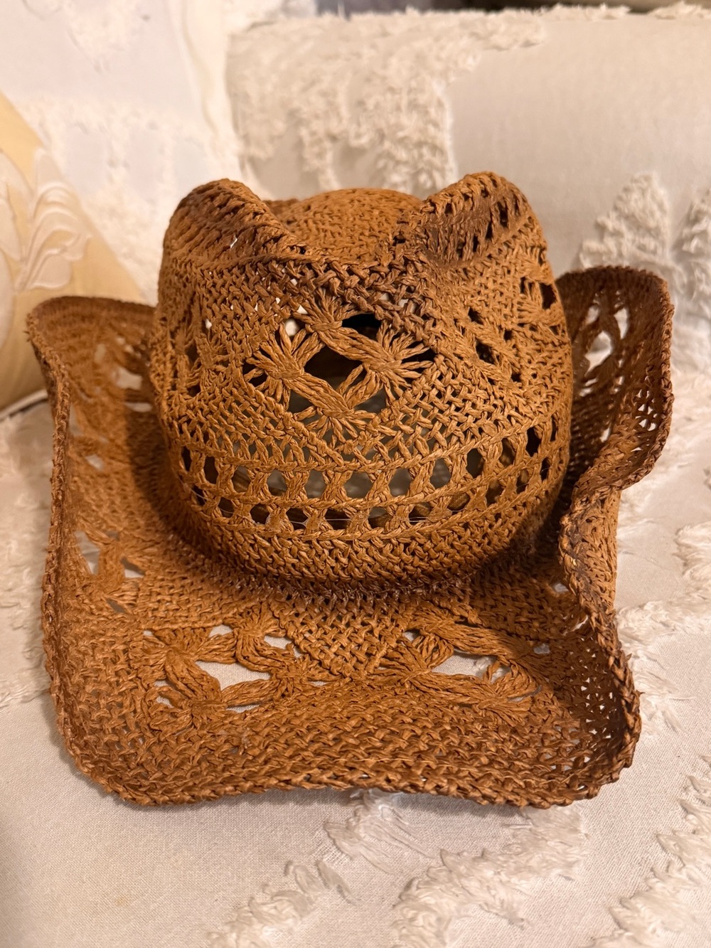 🐄 Fluffy Sense Crochet Cowboy Hat Brown Coastal Cowgirl Boho Festival Packable - Picture 5 of 16